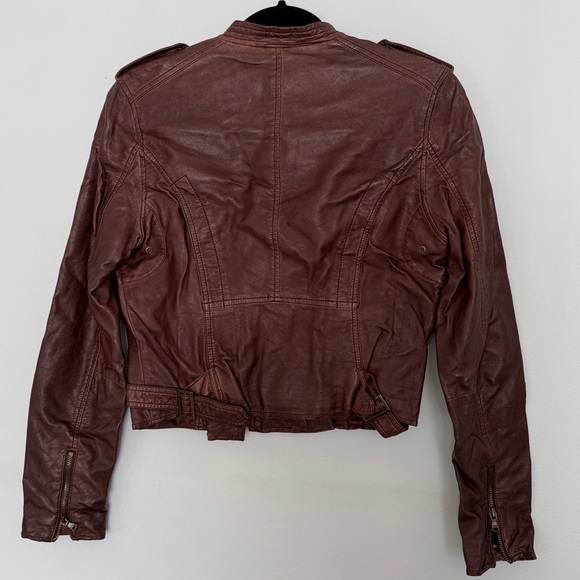 Black Rivet Women's Distressed Brown Leather Jacket - Picture 3 of 3